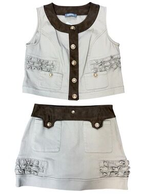 Western Style 2-Piece Denim Vest & Skirt Set Sz S